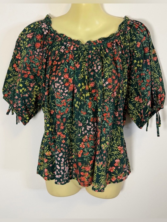 LOFT Tops - NWT LOFT Green Floral Puff Sleeve Blouse